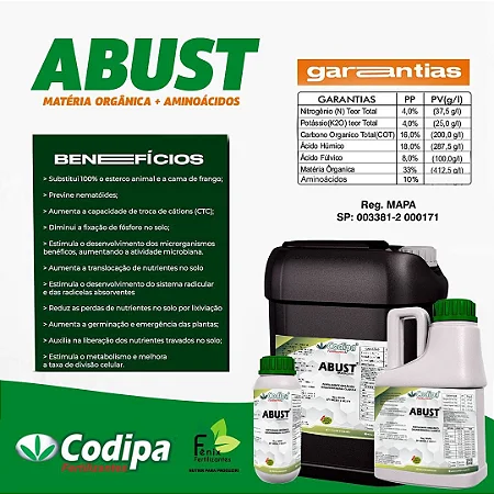 Leia mais sobre o artigo ABUST MATÉRIA ORGÂNICA 33% + 10% AMINOÁCIDOS